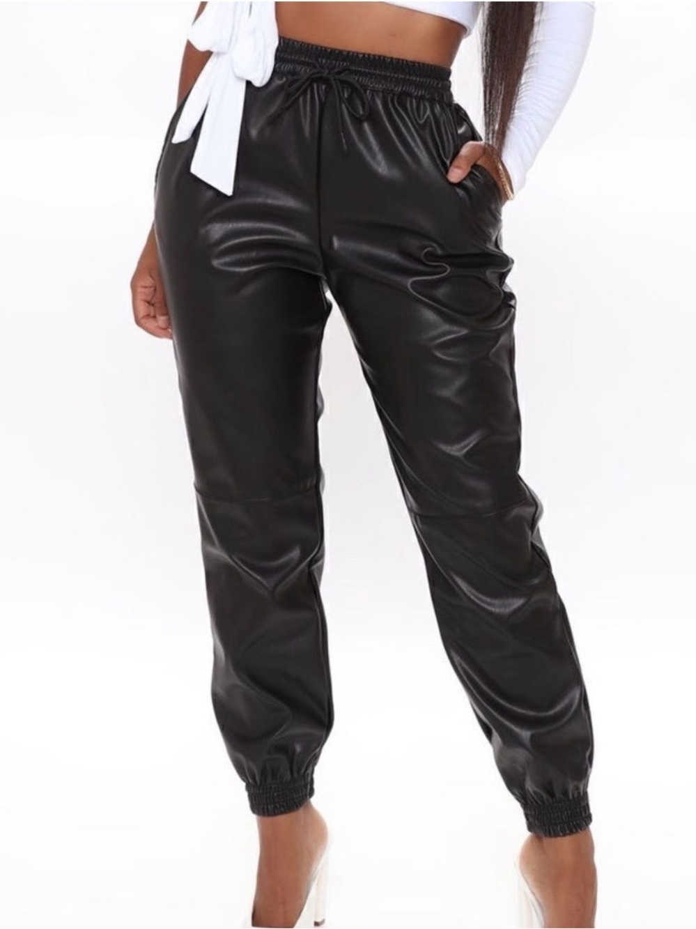 NWOT Rebdolls Black Faux Leather Jogger Pants, Size 2X